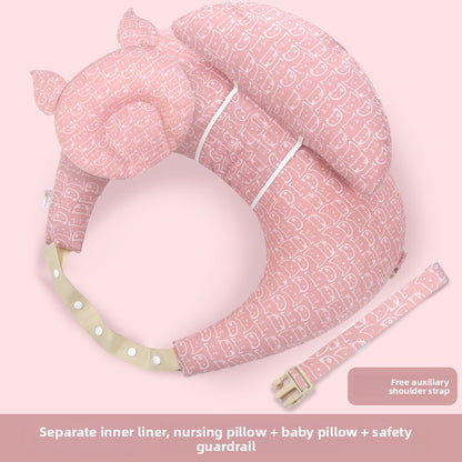 Ergonomic Baby Nursing Pillow with Lumbar Support & Guardrail ? Multi-Functional Infant Feeding Cushion