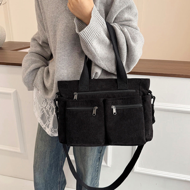 Women Corduroy Shoulder Crossbody Bag Large Capacity