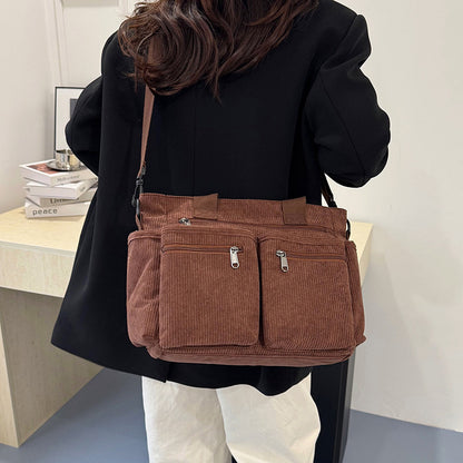 Women Corduroy Shoulder Crossbody Bag Large Capacity